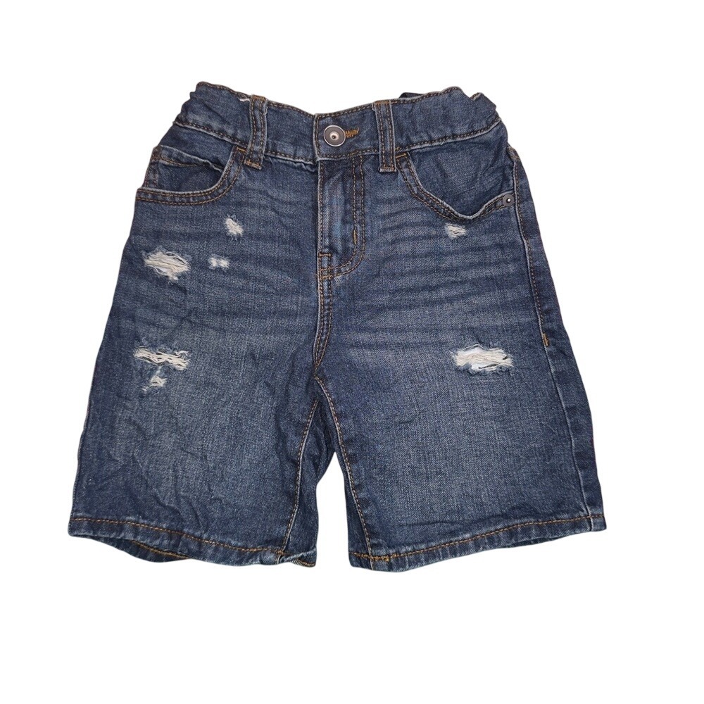 The Childrens Place Boy Blue Distressed Denim Jean Short Size 7 Adjustable Waist